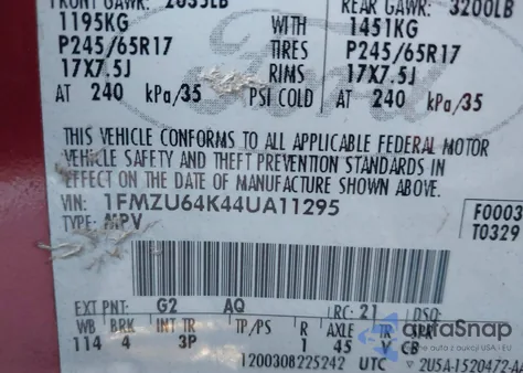 2004 Ford Explorer Eddie Bauer из США, поврежденный, VIN 1FMZU64K44UA11295